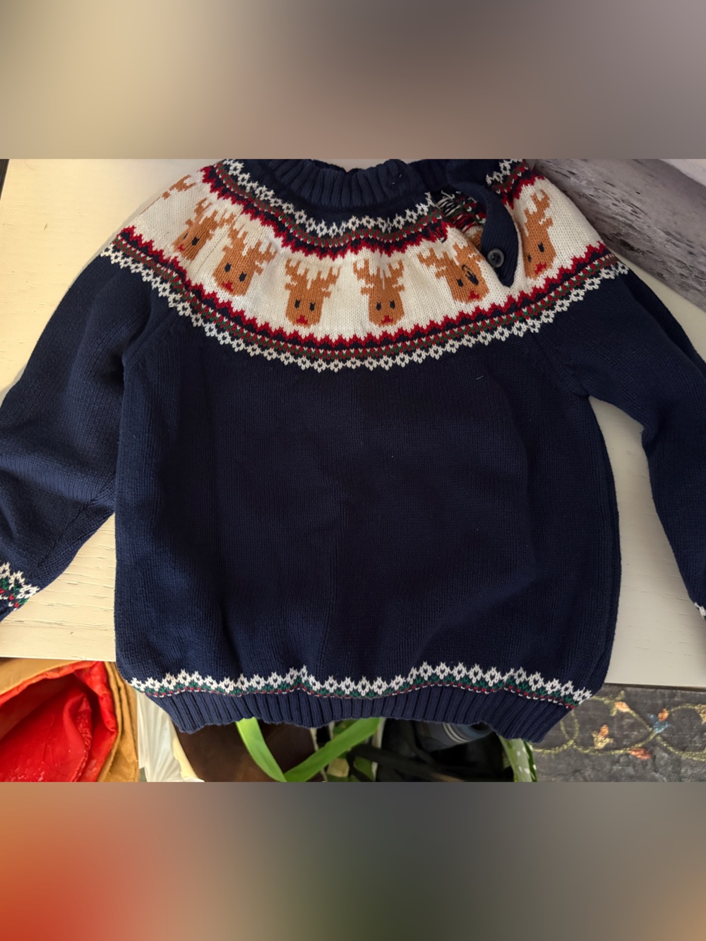 Navy Fair Isle Holiday Sweater with Gingerbread Motif